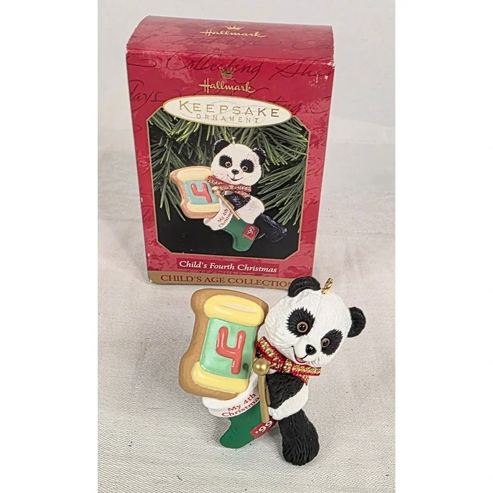 Hallmark Keepsake 1999 Ornament Child's Fourth Christmas Panda Bear Ken Crow Box